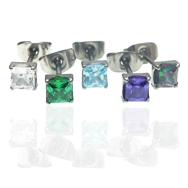 Pair of Square CZ Titanium Earrings