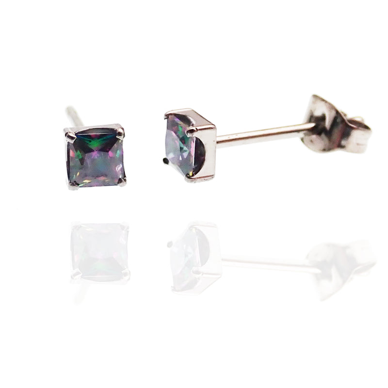 Pair of Square CZ Titanium Earrings