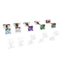Pair of Square CZ Titanium Earrings - Body Clickers Body Jewelry