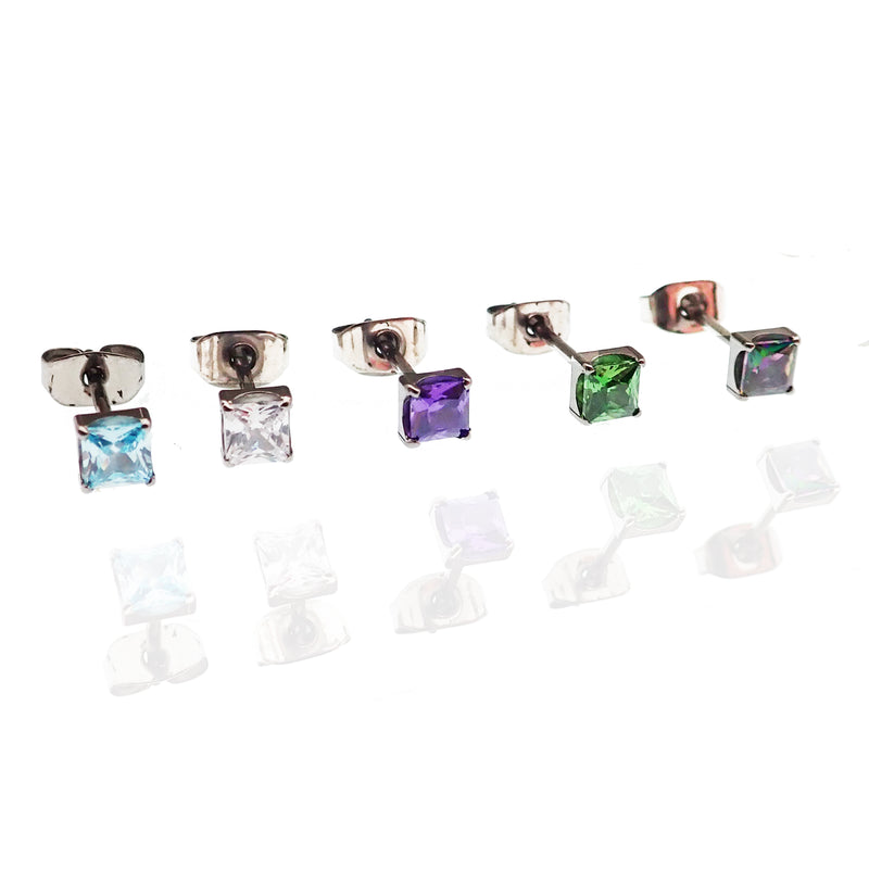 Pair of Square CZ Titanium Earrings