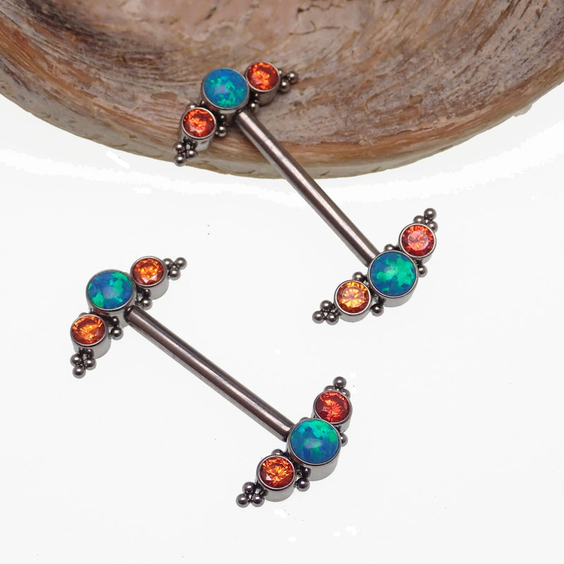 Teal and Orange Opal & CZ Nipple Cluster 14g, 12g