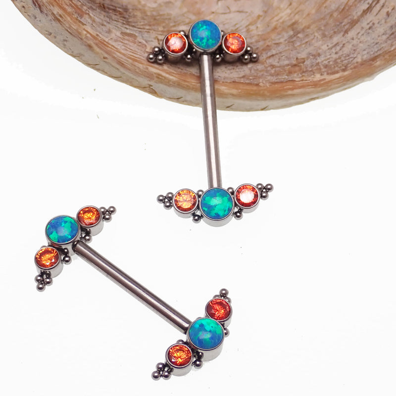 Teal and Orange Opal & CZ Nipple Cluster 14g, 12g