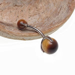 Titanium Real Tigers Eye Stone Belly Ring