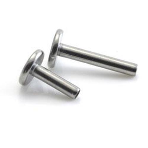 Titanium internally threaded 14g flat back labret post with 16g hole, 0.9mm thread, and 1-4mm length for body piercing.