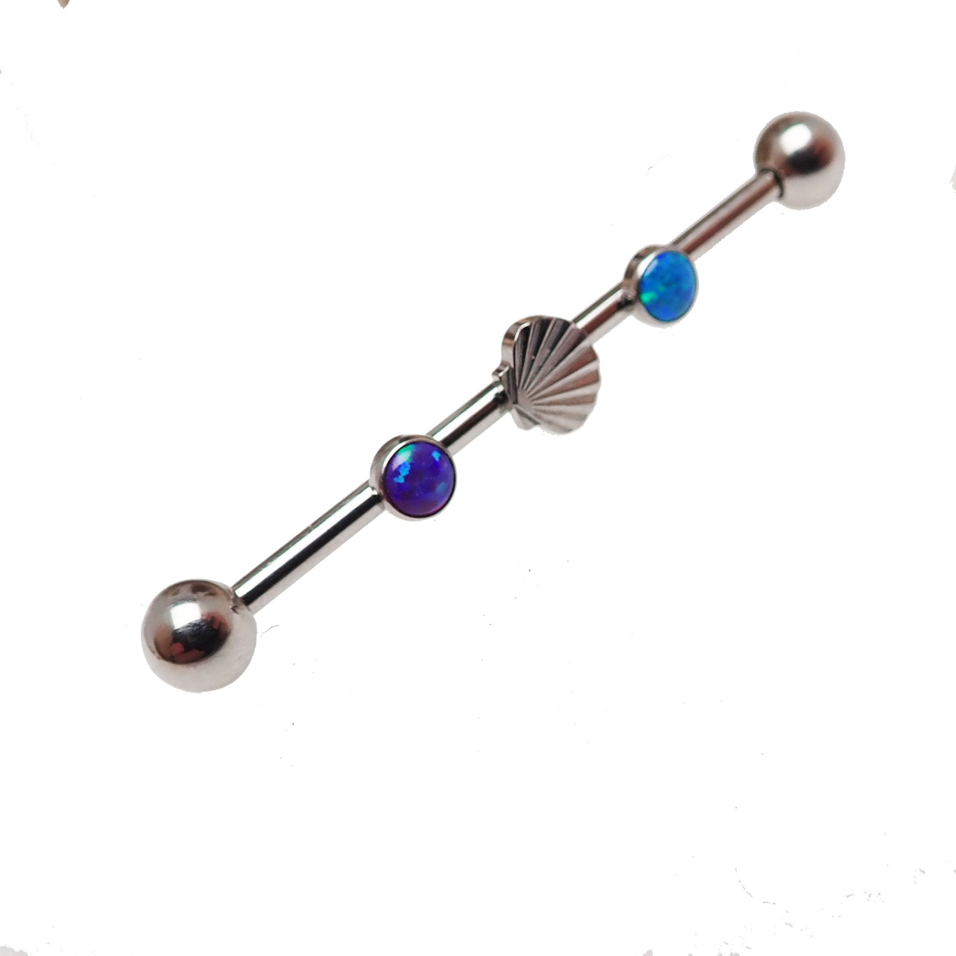 Titanium Mermaid Dreams industrial piercing with 14g gauge, featuring a detailed mermaid design on a 32mm length.