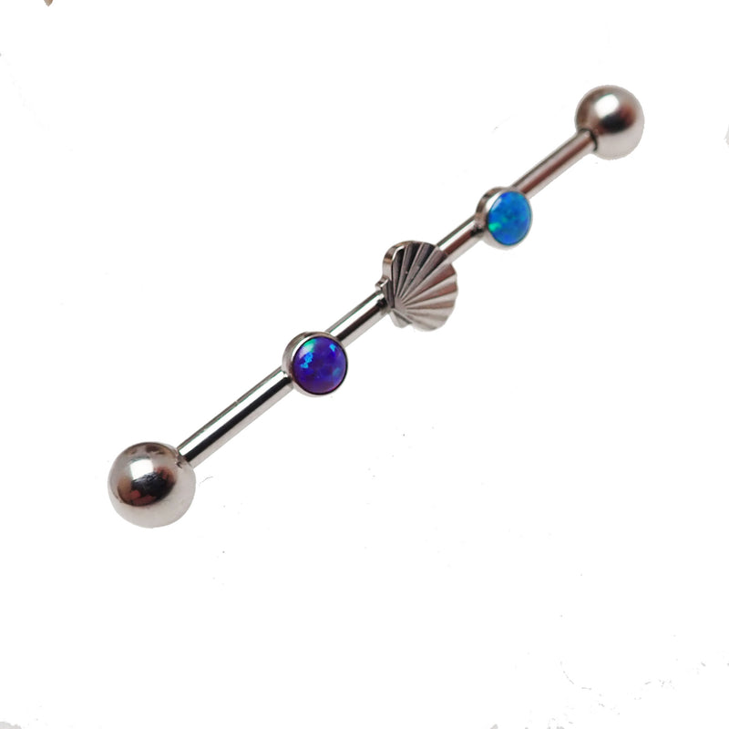 Titanium Mermaid Dreams industrial piercing with 14g gauge, featuring a detailed mermaid design on a 32mm length.