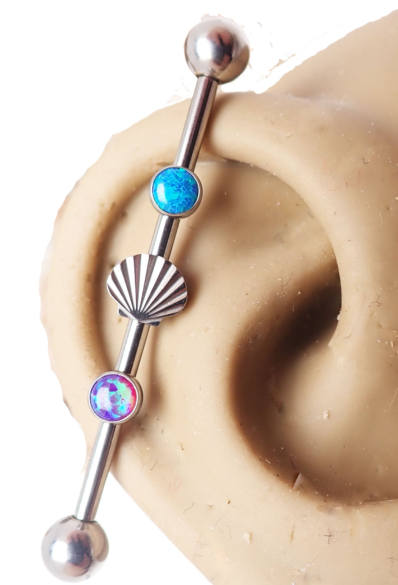 Titanium Mermaid Dreams industrial piercing jewelry, 14g, with a 32mm length, featuring a mermaid-themed design.