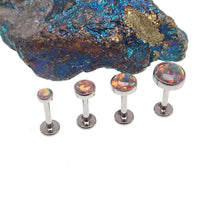 Dark cherry opal titanium flatback earring with internally threaded 3mm 18g titanium jewelry for pierced ears.