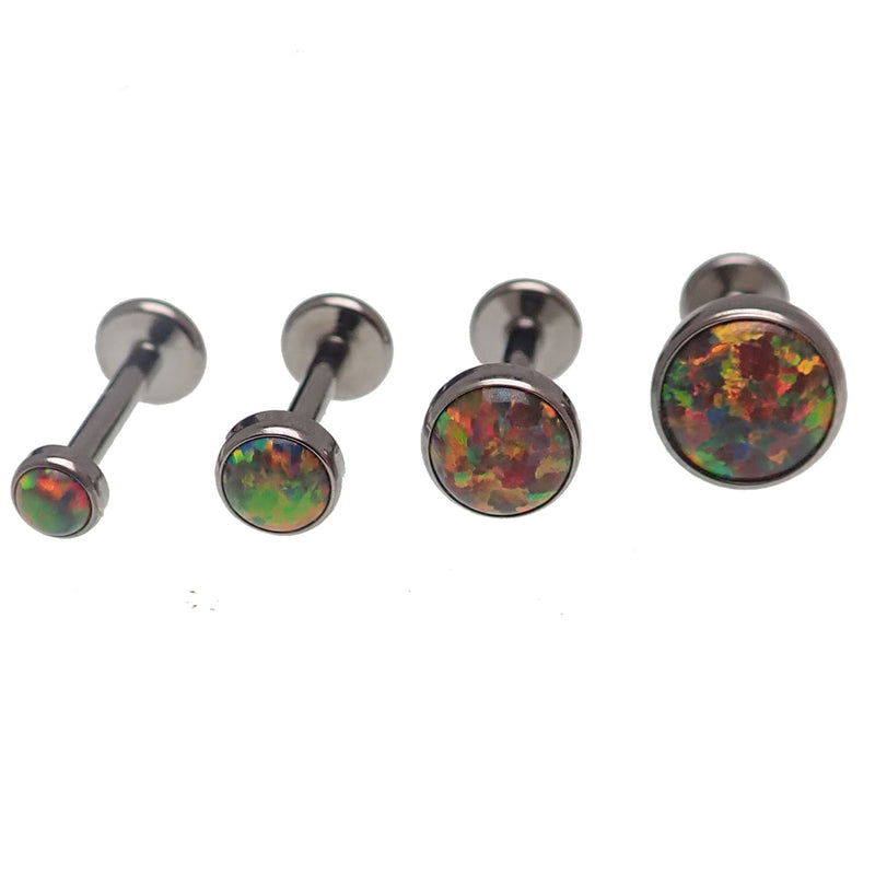 Dark cherry opal titanium flatback internally threaded nose stud, 3mm, 18g, with a sleek titanium design.