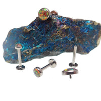 Dark cherry opal titanium flatback internally threaded body jewelry, 3mm titanium piece with 18g gauge and 6mm size.