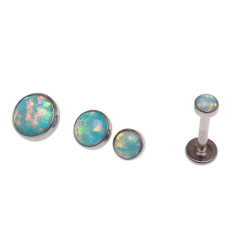 Titanium flat back earring with a 6mm yellow opal moon design on titanium jewelry for pierced ears.