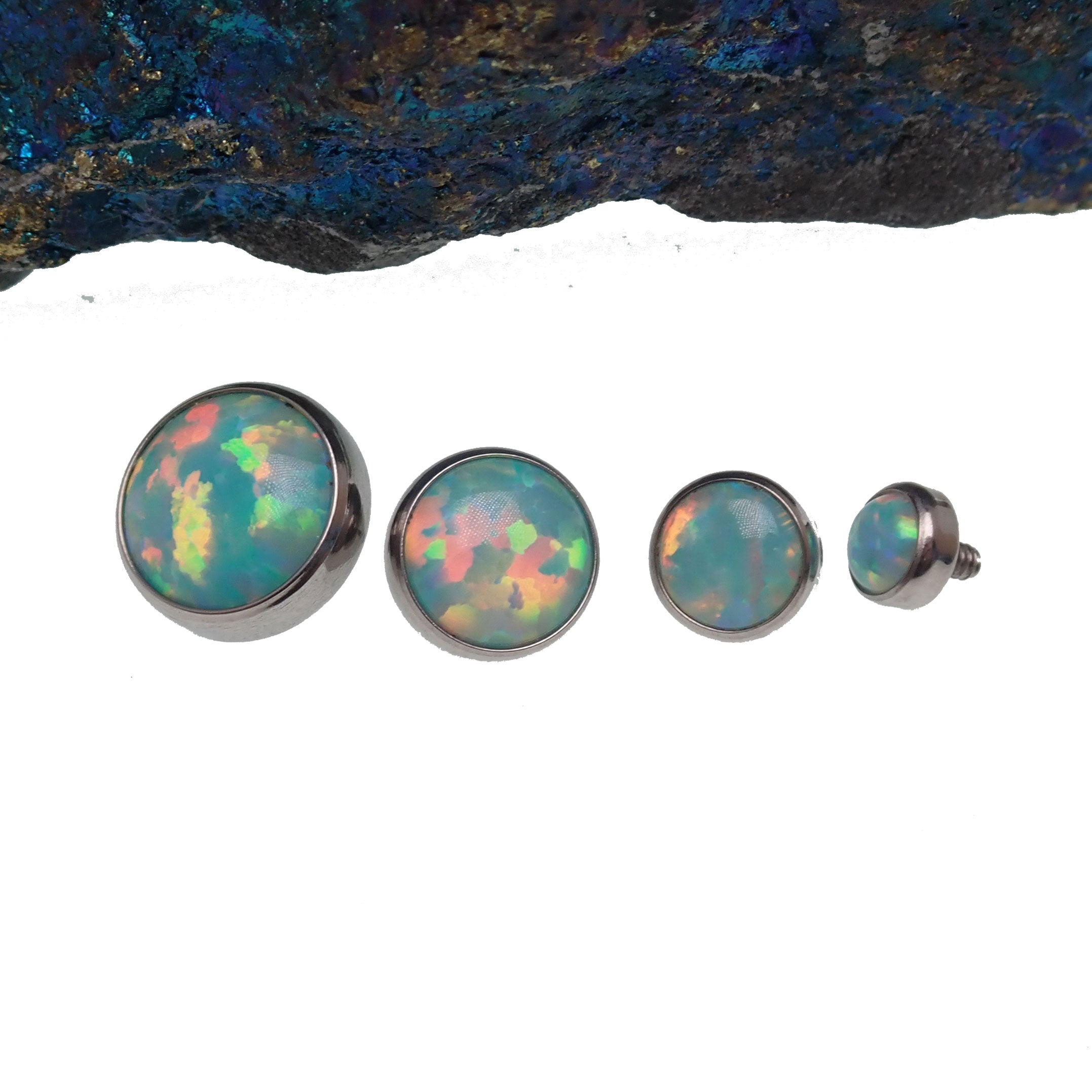 Titanium flat back earring with a 6mm yellow opal moon design in 3mm 18g titanium for pierced ears