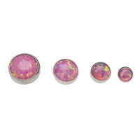 Titanium 18g rose pink opal titanium flatback internally threaded body jewelry with 0.9mm thread size.