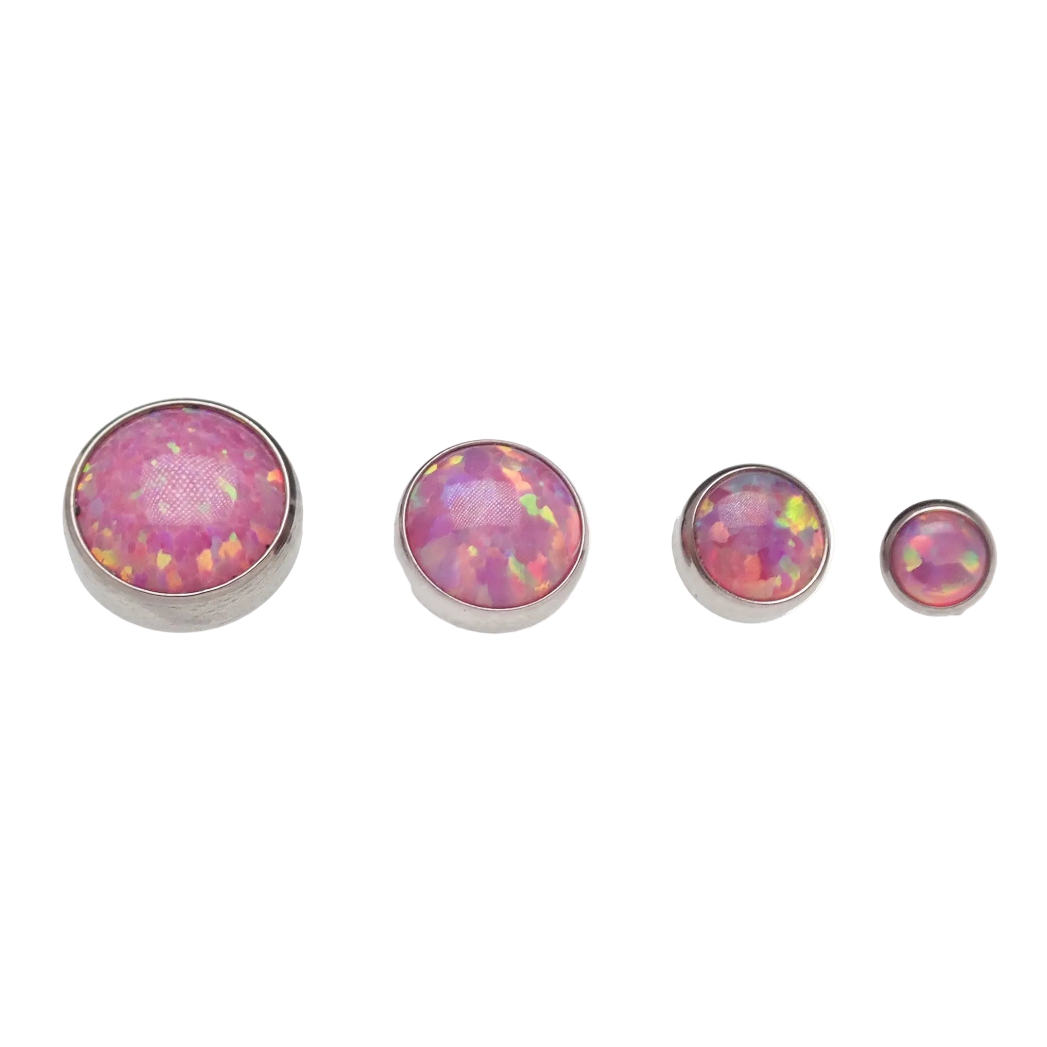 Titanium 18g rose pink opal titanium flatback internally threaded body jewelry with 0.9mm thread size.