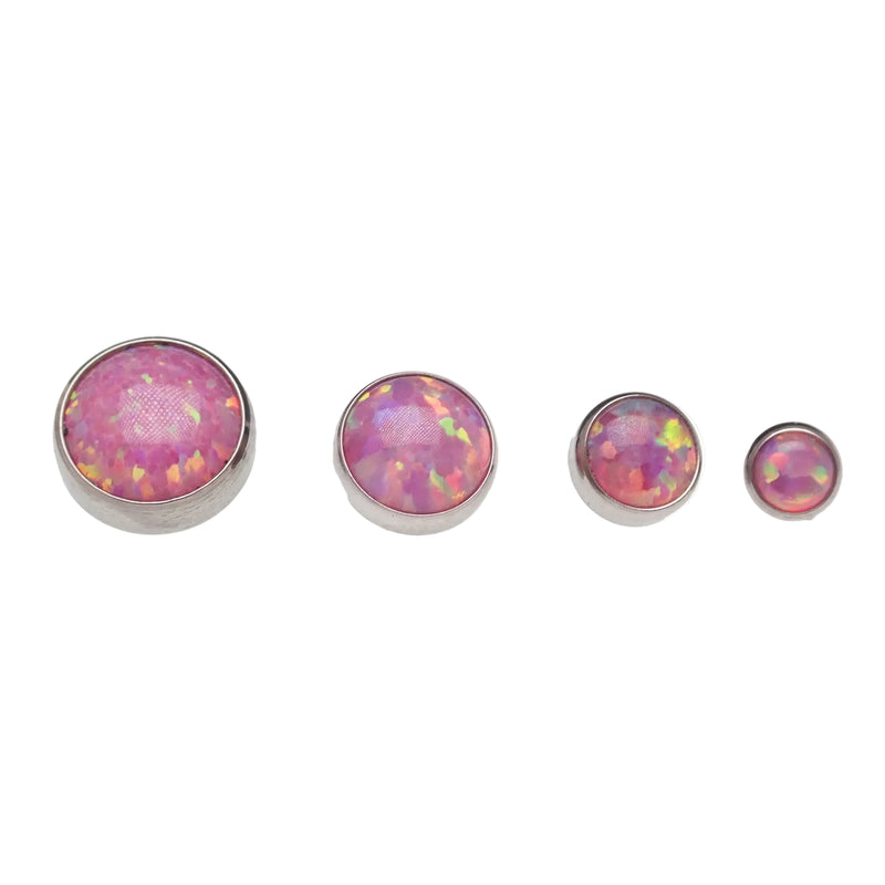 Titanium 18g rose pink opal titanium flatback internally threaded body jewelry with 0.9mm thread size.