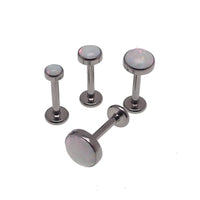 Titanium Sun & Ice White Opal 3mm internally threaded flatback body jewelry in 18g titanium with a sun and ice white opal design