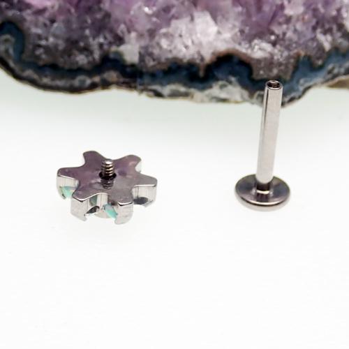Titanium 18G flower flatback attachment with yellow opal and CZ stones, featuring a moon-shaped design for body jewelry.