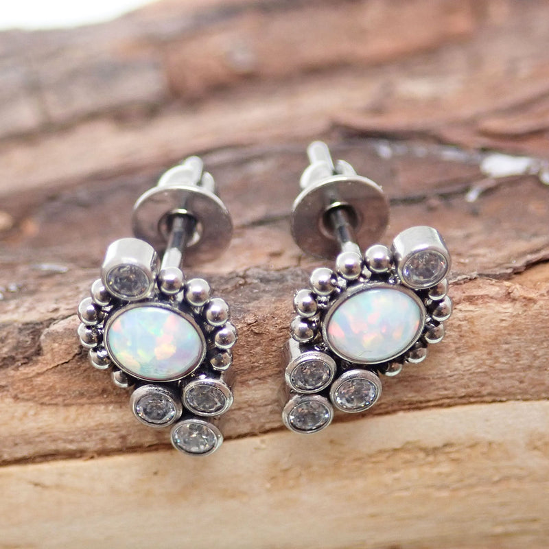 Titanium Earrings Opal & CZ bead Design