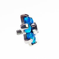 Titanium Peacock Blue Flower Attachment 16g for body jewelry, featuring a detailed peacock blue flower design.