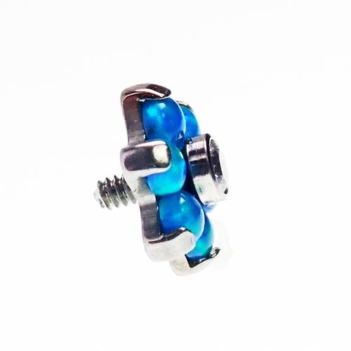 Titanium Peacock Blue Flower Attachment 16g for body jewelry, featuring a detailed peacock blue flower design.
