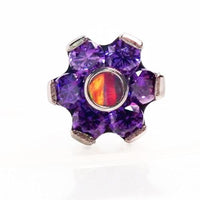 Titanium Purple CZ and opal flower top attachment with intricate floral design and vibrant gemstone accents.