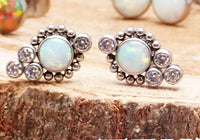 Titanium Opal Beaded Earrings with silver-tone beads and titanium hooks, elegant jewelry for pierced ears.