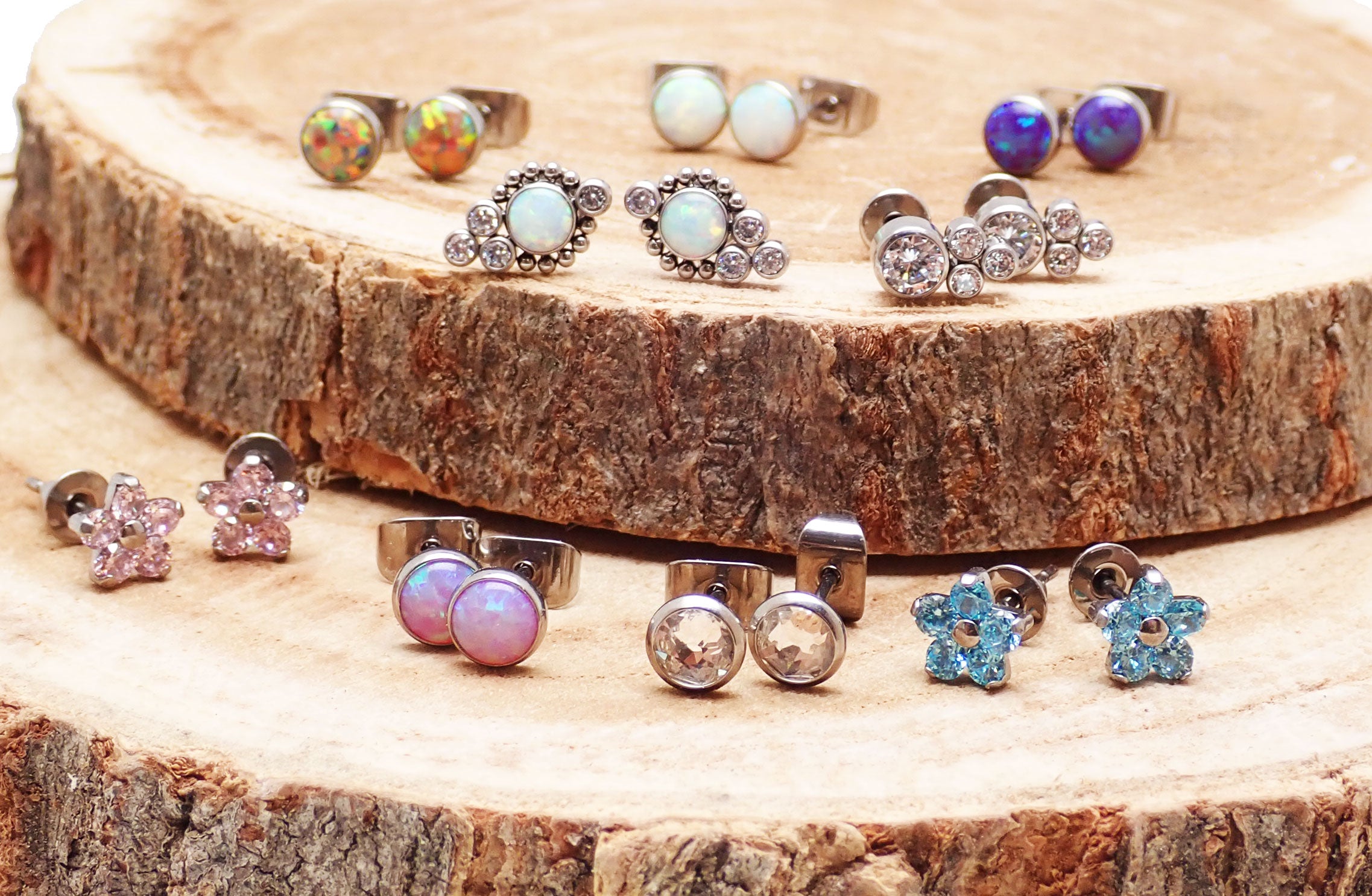 Pair Titanium Earrings Multi Lavender Opal
