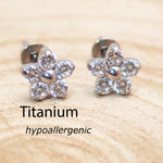 Clear CZ Flower Titanium Earrings