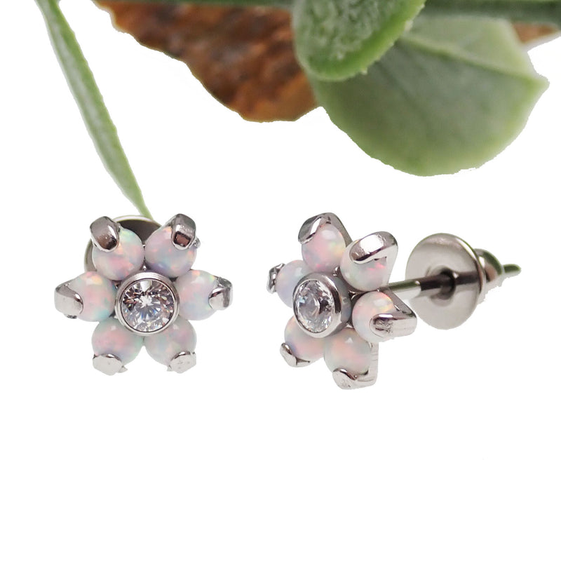 Titanium Flower Opal Earrings