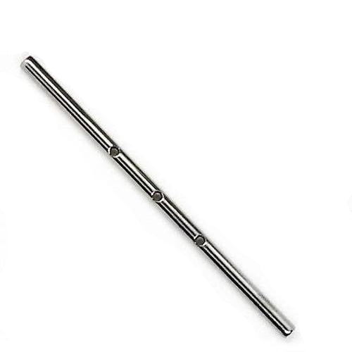 Internally threaded titanium industrial bar with 32mm length and three centered holes, 14g gauge for industrial piercing.