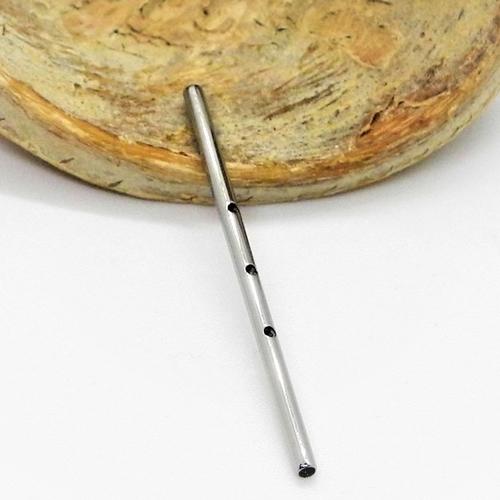 Internally threaded titanium industrial bar with 3 centered holes, 14g, 32mm length, for body piercing jewelry.