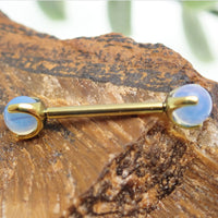 Titanium nipple jewelry with Opalite Moonstone, 14g internally threaded nipple jewelry with 10mm decorative stone.