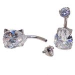 Clear Teardrop CZ Belly Ring 14g