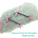 Titanium CZ Pink Petals Push Fit Nipple 16g,14g,12g