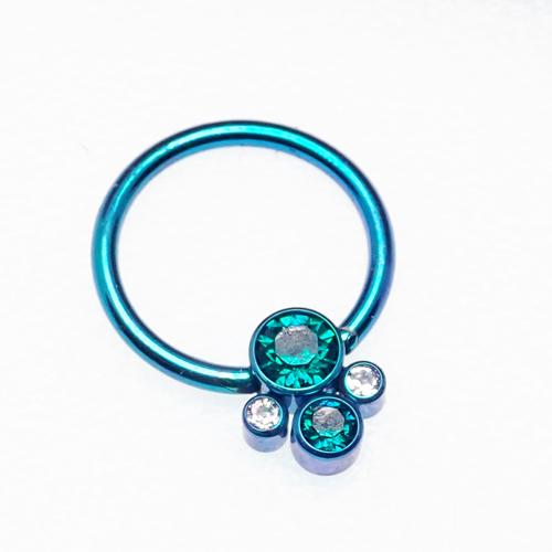 Titanium teal CBR ring with Swarovski bubble cluster featuring emerald and crystal stones, 8mm size, elegant jewelry accessory.