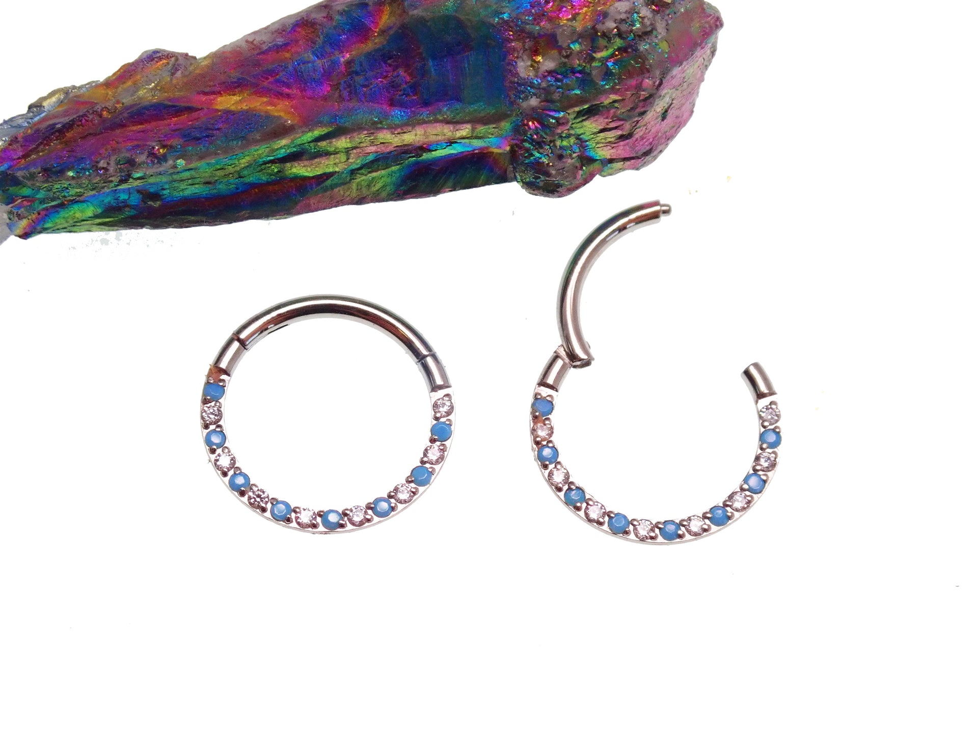 Front-Facing 18g Titanium Turquoise & CZ Alternating Clicker – Body ...