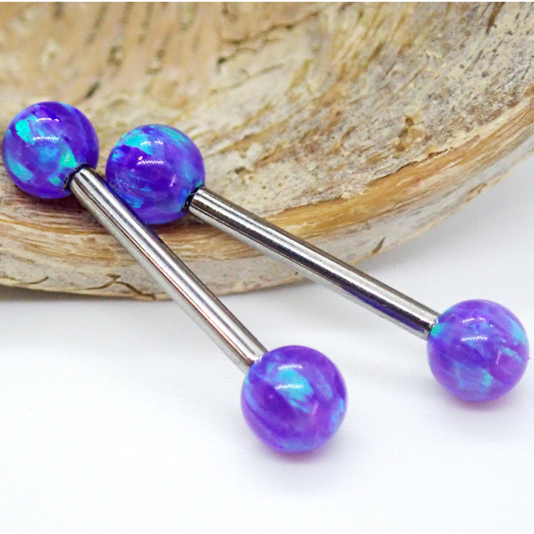 Sleepy Lavender Opal Titanium Nipple Bar 14g, 12g