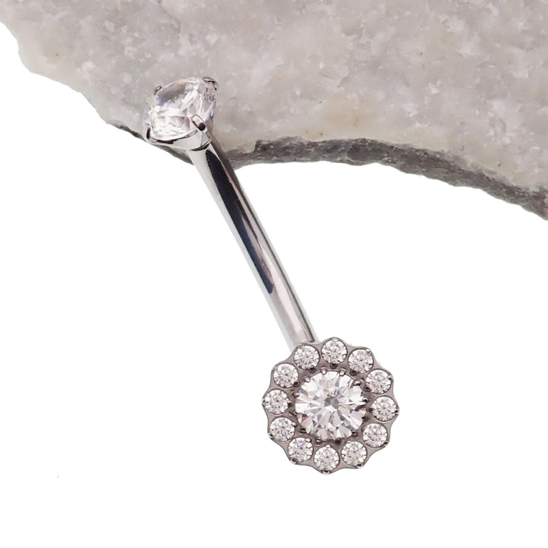 Clear CZ / Azure Blue Opal 10mm Titanium Belly Bar - 14g - Body Clickers Body Jewelry