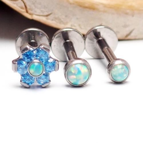 16g Aqua and Yellow Moon Opal Triple Helix Set - pure piercings
