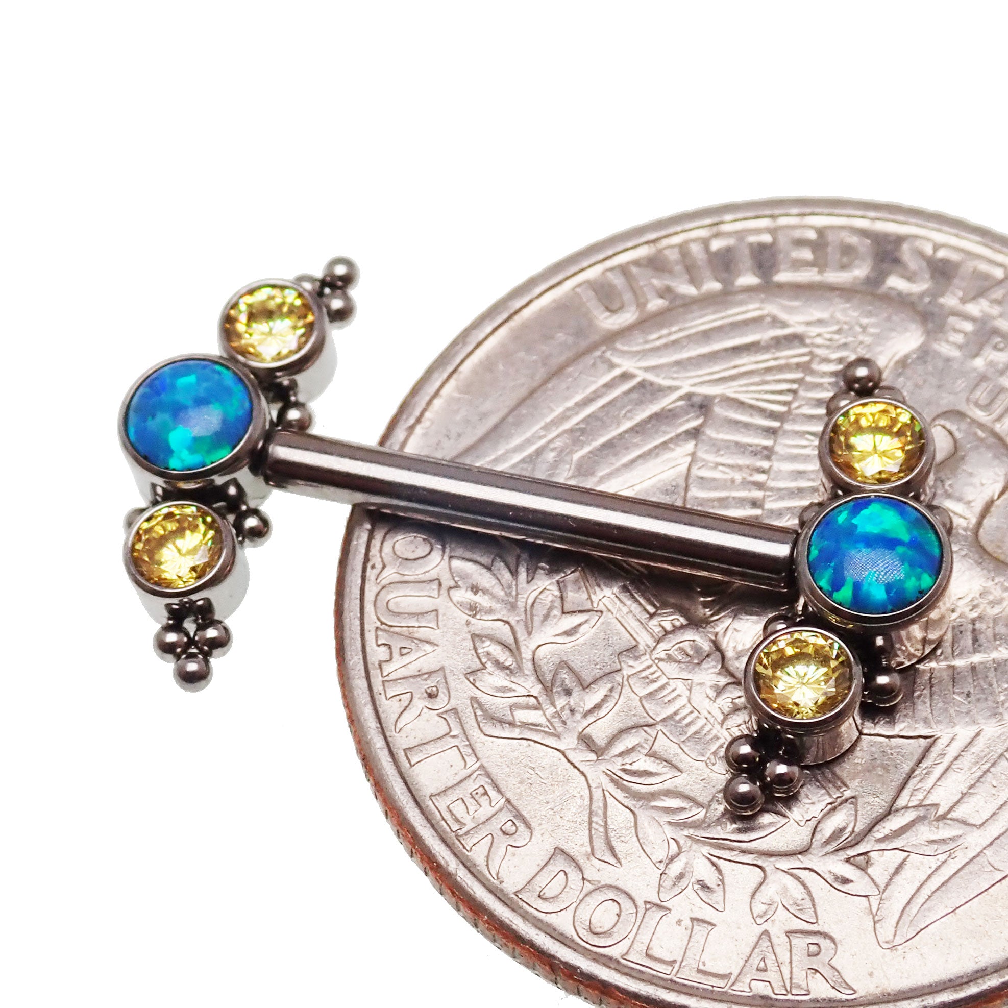 Peacock Blue Opal & Citrine Beaded Nipple Cluster 14g, 12g