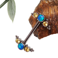 Peacock Blue Opal & Citrine Beaded Nipple Cluster 14g, 12g