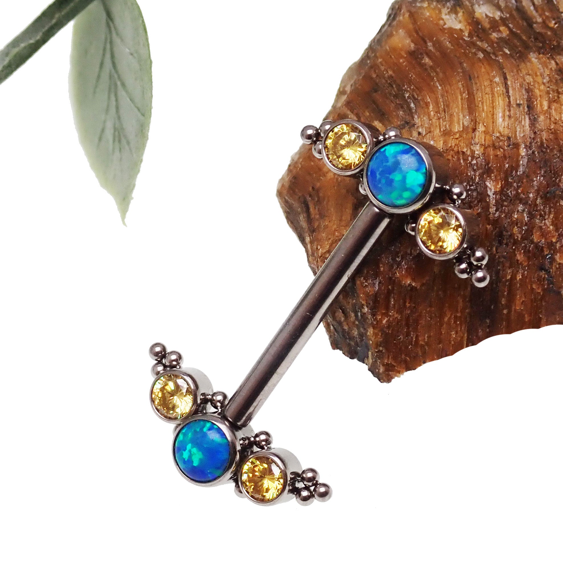 Peacock Blue Opal & Citrine Beaded Nipple Cluster 14g, 12g